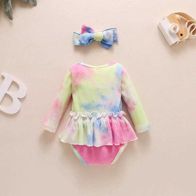 Vestiti neonata neonata romper tuta tintura cravatta top fascia 5
