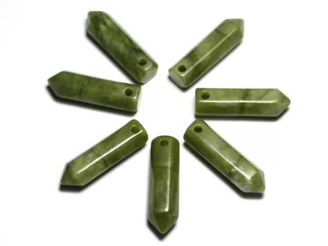 1pc - Perle Pendentif Pierre Crayon Pointe Facetté 30mm Jade naturel vert kaki -