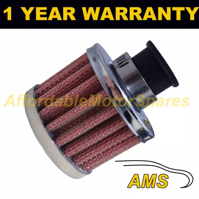 22Mm Mini Air Oil Crank Case Breather Filter Fits Most Cars Red & Chrome Round