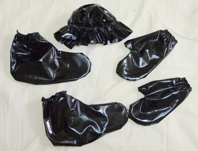 PVC Erwachsenengröße Baby Stiefel Handschuhe Mütze (Handschuhe, Stiefel/Schuhe, Kappe) schwarz ODER klar