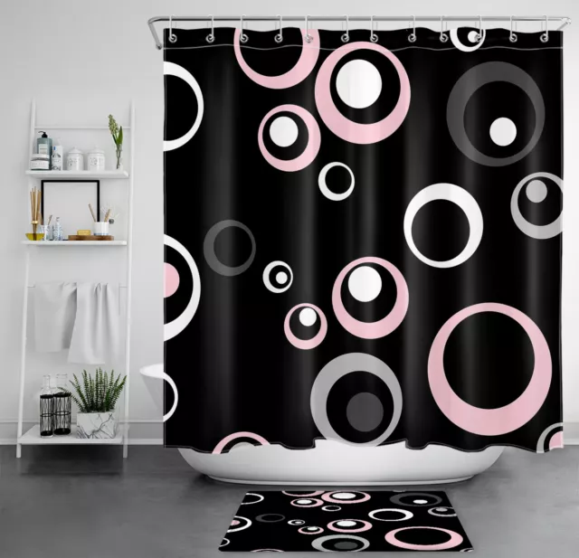 Juego de cortinas de ducha de patrón geométrico abstracto rosa y blanco para decoración de baño