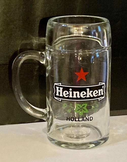 Vintage Heineken Clear Glass Beer Stein Holland Red Star 1 Liter HEAVY 3 Lbs.