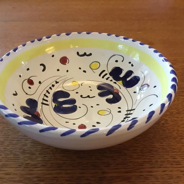 Italian Majolica Small Art Pottery Bowl Handpainted Italy 6” Great For Olives!