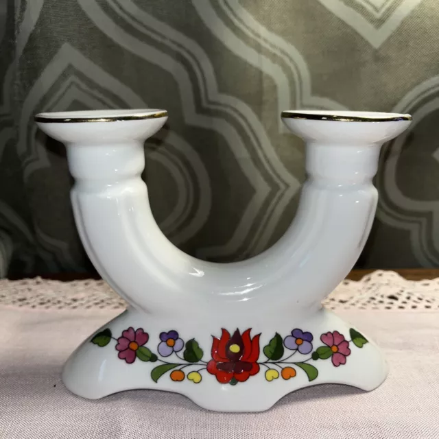 VINTAGE KALOCSA HANDPAINTED CANDLE HOLDER Porcelain Floral MADE in HUNGARY