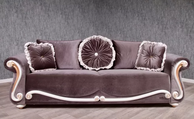 Barock Sofa Couch 3 Sitzer Antik Massiv anthrazit Stil Art Polstermöbel Vintage