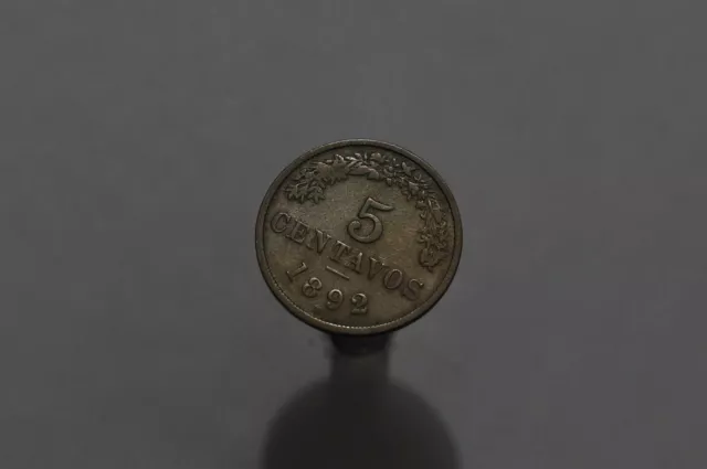 🧭 🇧🇴 Bolivia 5 CENTAVOS 1892 SHARP DETAILS B58 #Z8047