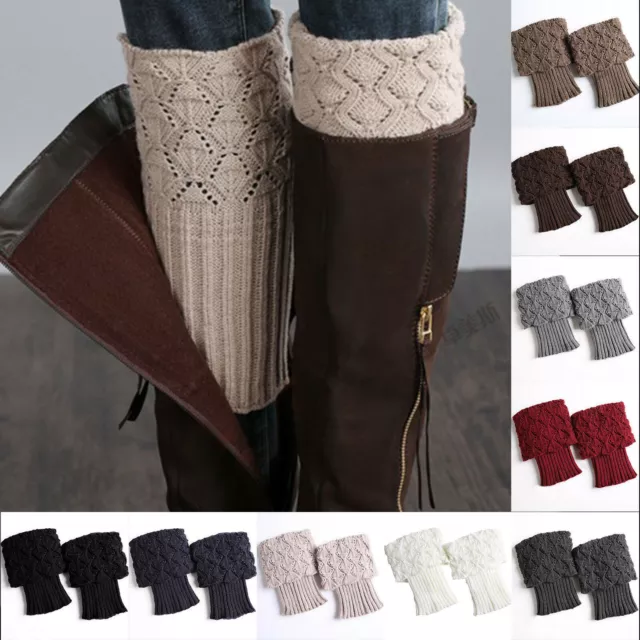 Lady Short Leg Warmers Crochet Cuffs Ankle Toppers Knitted Trim Boot Socks New