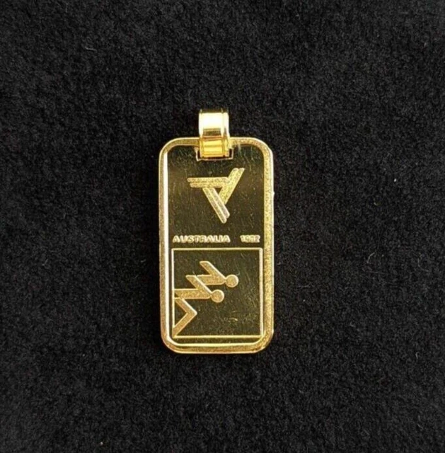 Fine Silver 999 Bar Ingot Pendant Swimming 1982 Commonwealth Games Gold Plated