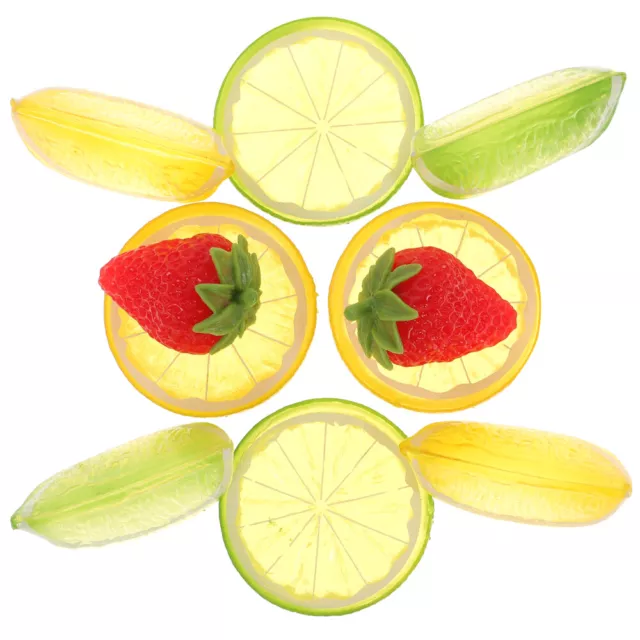 10 piezas rodajas artificiales de limón y fresa - modelo de fruta falsa realista-KU