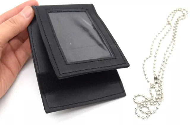 US Police Badge ID Credit Card Holder Neck Chain Clip U.S. Leather Badge Holder