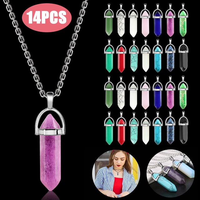 14X Hexagonal Heal Pointed Crystal Stone Natural Quartz Necklace Jewelry Pendant