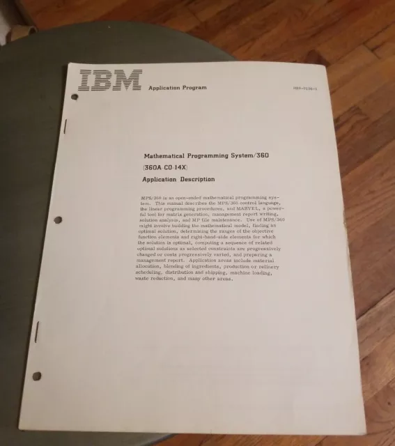 IBM Application Program Mathematical Programming System 360 computer manual rare