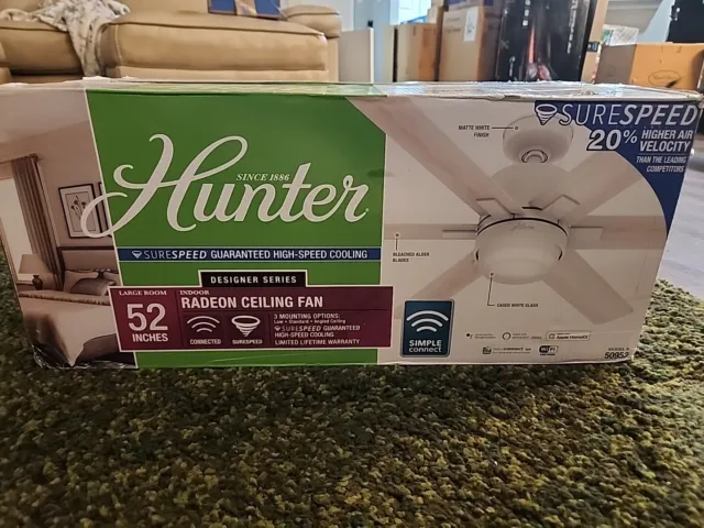 Hunter Radeon 52 Inch Smart Indoor Ceiling Fan With Light - Matte White