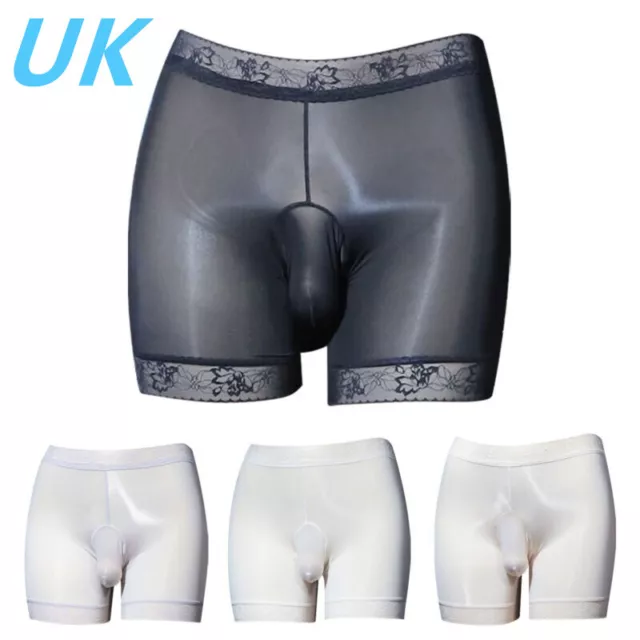 UK Men's Sheer Boxer Briefs Panties Sexy Lace Trim Bulge Pouch Sheath Underwear