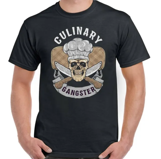 Chef T-Shirt Culinary Gangster Mens Funny Cook BBQ Masterchef Baker Skull Hat