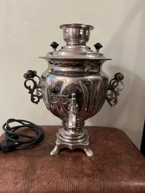 Vintage Samovar Sovietico Russo Elettrico Acciaio,Funzionante.Anno 1991,Alt.34cm