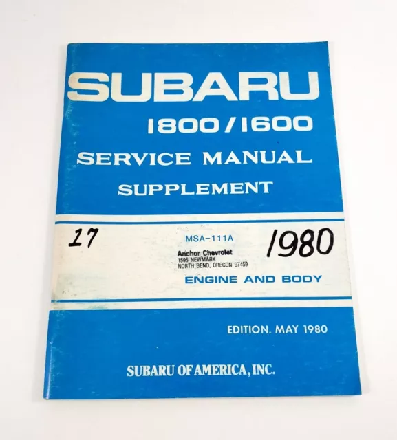 1980 Subaru 1600 MSA-111A Service Manual Supplement Engine and Body May