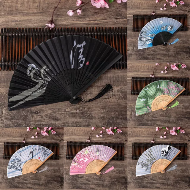 Folding Lace Silk Hand Fan Bamboo Flower Chinese Style Wedding Party Dance Fans