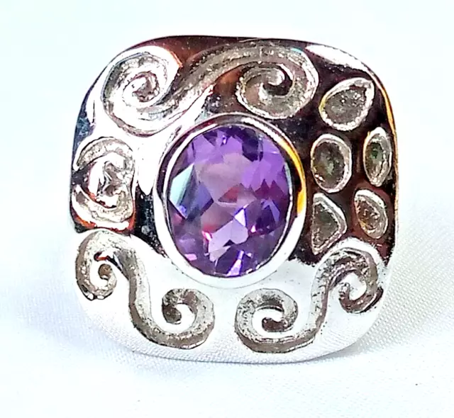 Bague en argent sterling 925 avec améthyste naturelle et pierres précieuses