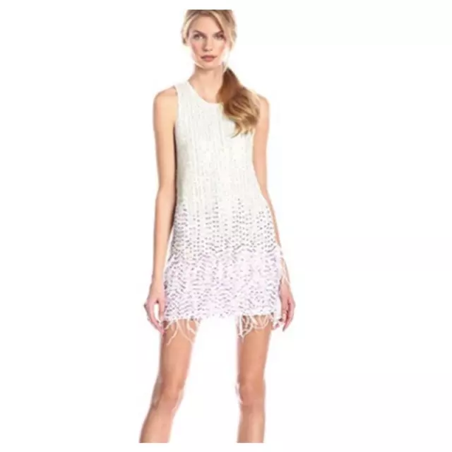 NEW! Allegra Beaded Sequin White Feather Trim Mini Party Dress XS