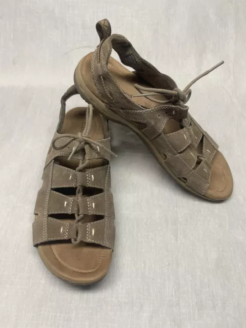 Earth Origins Sassy Women’s Brown Leather Suede Sandals Lace Up Size 8.5 Wide