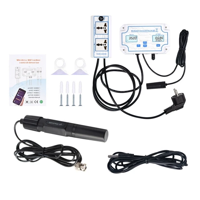 3-in-1 Wi-Fi Water Quality Detector, -/Salt/TEMP Electrode, BNC Type - D8Q4