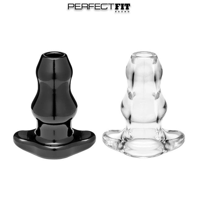 PERFECTFITBRAND Double Tunnel Plug - Black,Transparent, Hollow Anal Plug, M/L/XL