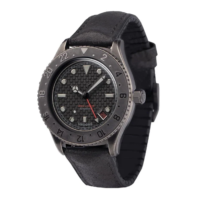 Undone Basecamp Cali - Orologio Unisex Automatico, Cassa Acciaio Nero 40mm, Cinturino Pelle Vintage, Movimento NH35a