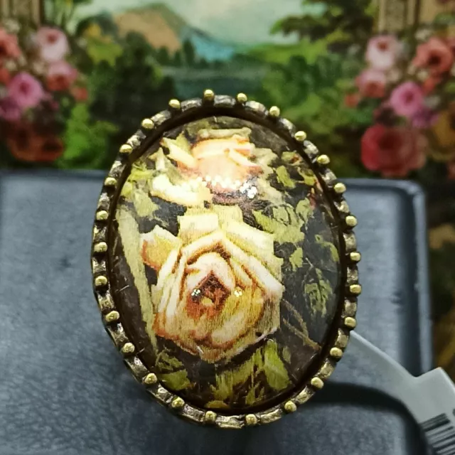 Michal Negrin Anello Rose Gotiche Ovale Cabochon Nero Firmato Regalo...