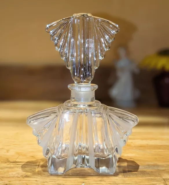 Perfume Bottle, Art Deco, Heavy Clear Glass, 1930s