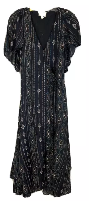 Haute Hippie Tribe Wrap Maxi Dress "Luna"  Sz XS Blue Ikat A370016 Women CB64P