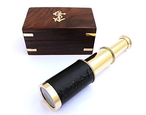 6&quote; Nautical Handheld Pirate Brass Telescope with Anchor on Wooden Box S...