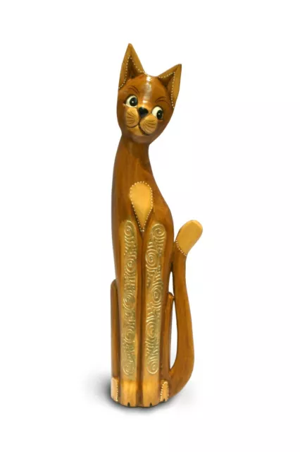 Wooden Cats Hand Carved 60 cm Bali Solid Wooden Fair Trade Standing Painted Cats 2