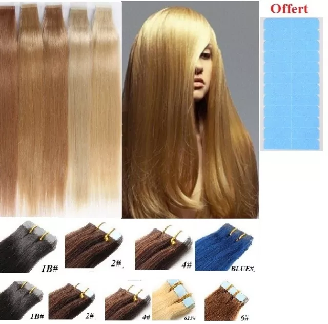 TAPE EXTENSIONS CHEVEUX POSE BANDES 100% NATURELS REMY HAIR 49-60CM AAA 24/48h 2