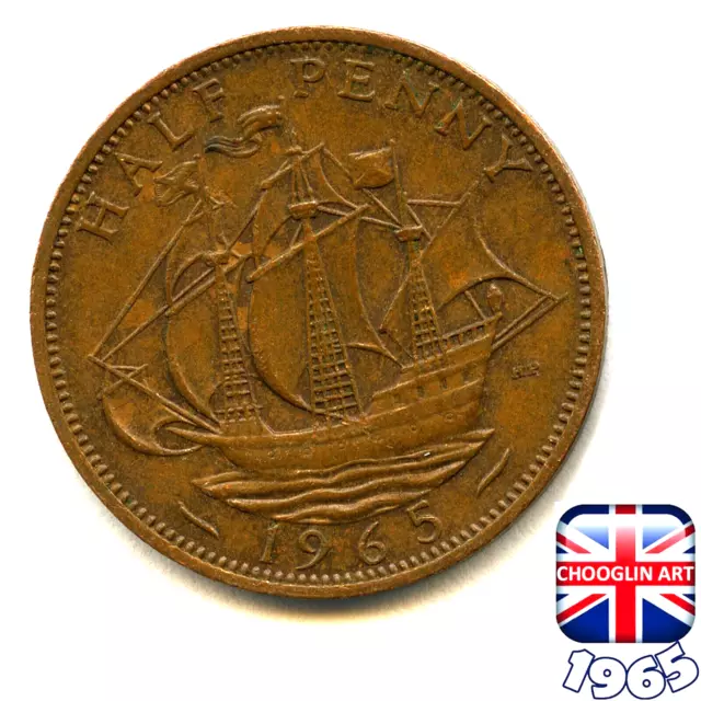 A BRITISH 1965 ELIZABETH II HALFPENNY ½d coin, 59 Years Old!