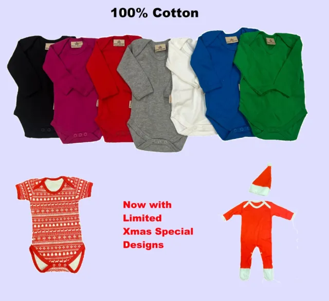 Plain Baby Grow Bodysuit 100% Cotton Unisex - Bodyvest Baby Vest Babygrow Romper
