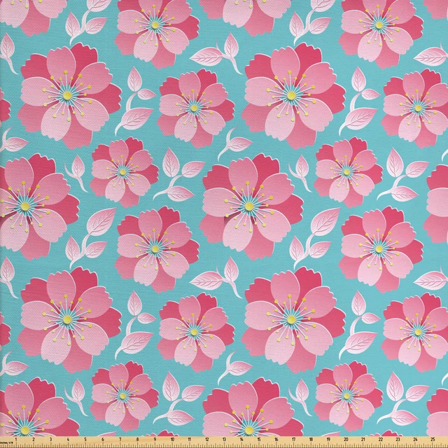 Azul y rosa Tejido por Metros Pétalos abstractos