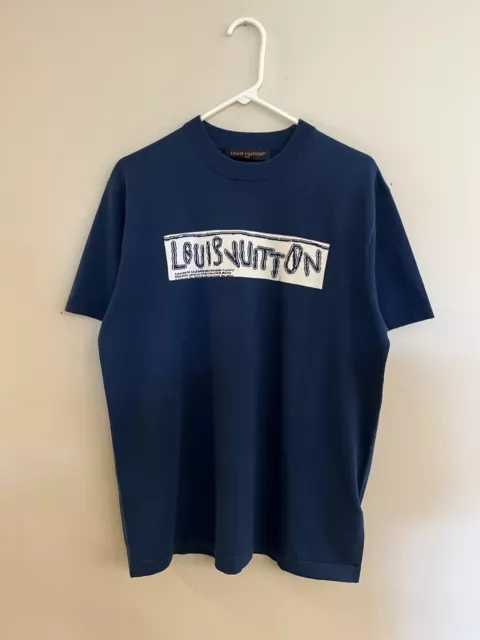 LOUIS VUITTON NAVY Blue Tee Logo Graphic Knit T Shirt Men Medium M $162 ...