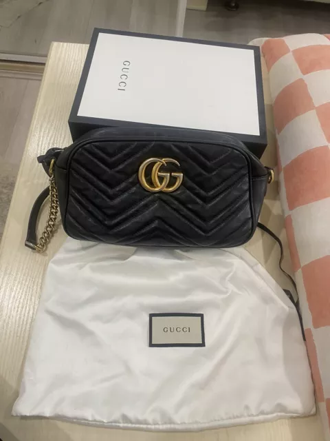 Authentic Gucci marmont small matelassé shoulder bag in black RRP $2910