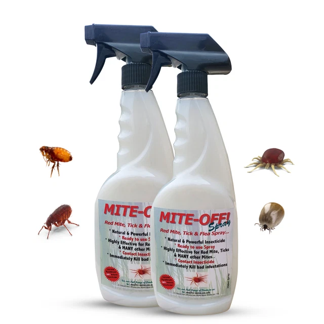 FLEA SPRAY & ALL Mites Killer Organic MITE OFF 2 X 500ml Sprays MULTI
