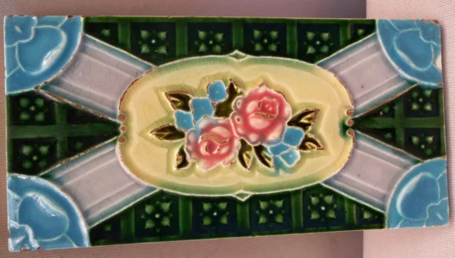 Vintage Tile Japan Strip Rose Flower Design Art Nouveau Architecture Old Genuine 2