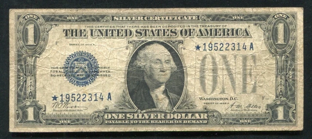 Fr. 1601* 1928-A $1 *Star* “Funnyback” Silver Certificate Currency Note 