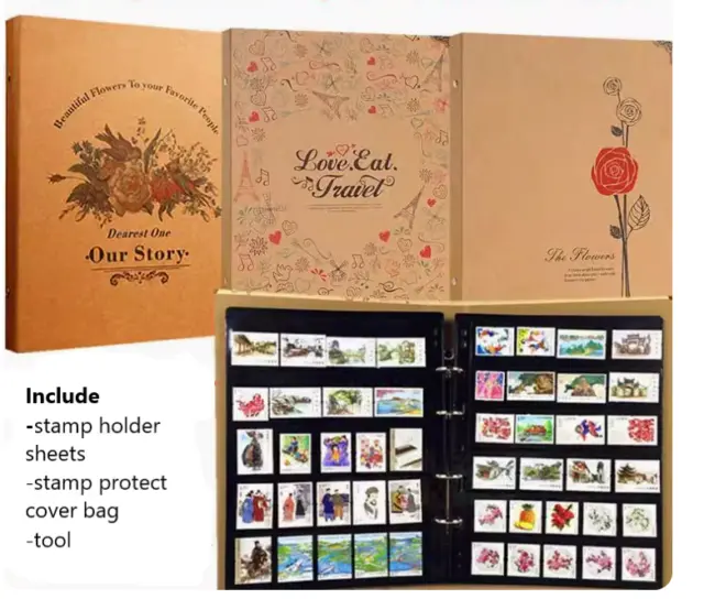 Premium  Stamps Collection Album Blinder with 10 sheets x 3 size Tool