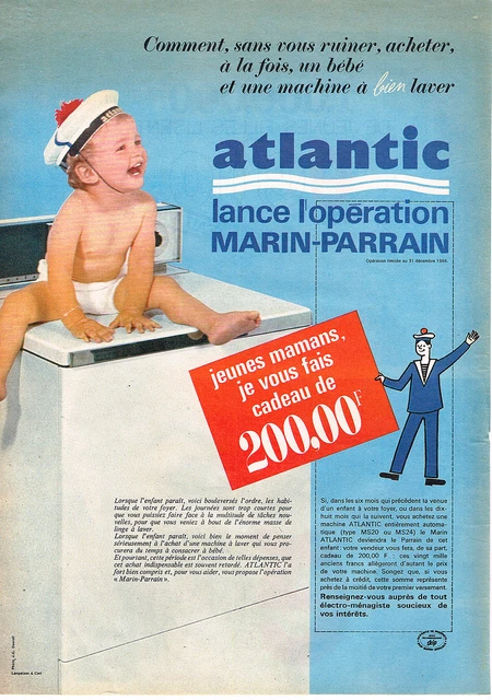 PUBLICITE ADVERTISING 1960 ATLANTIC lave linge machine à laver EUR 3,50 - FR