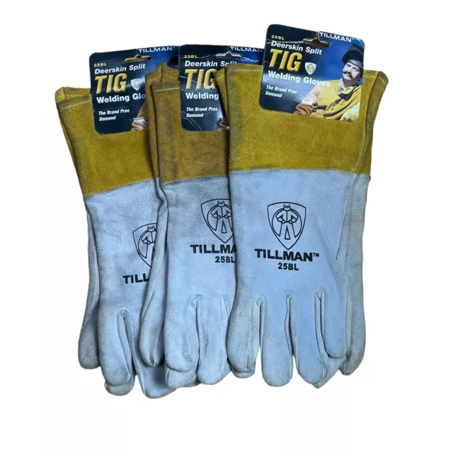 Tillman 25B Deerskin Split Leather TIG Welding Gloves - Size LARGE (3 PAIRS) NWT