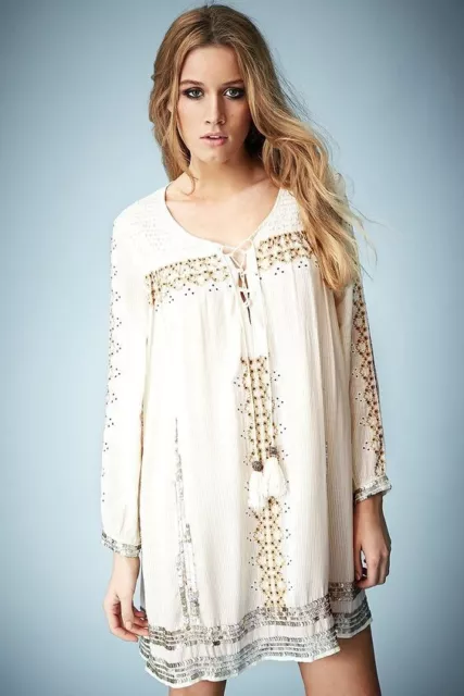 KATE MOSS TOPSHOP Ivory Folk Sequin Embroidered Smock Tunic Dress Boho Uk 8 36 28.99 PicClick UK