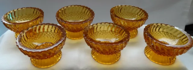 Vintage LE Smith Amber Brown Glass Hobnail Swirl Open Salt 6pc