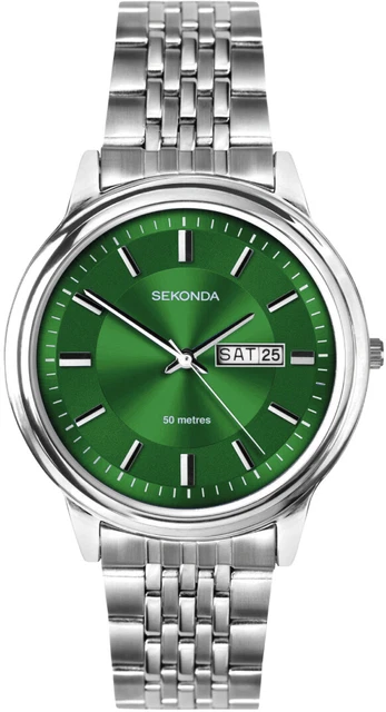 SEKONDA MENS WATCH with Green Dial and Stainless Steel Bracelet