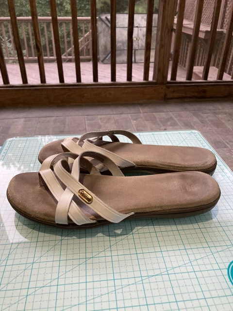 Bass Womens Sunjuns Size 7 1/2 Sharon Slide Sandal Thong Flip Flop White Leather