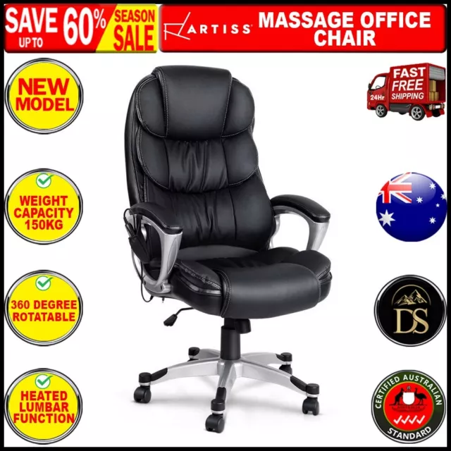 Artiss 8 Point Heated Massage Office Chair Vibration Executive Computer Black